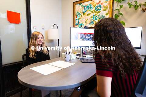 Stephanie Cerrato-Rodriguez speaks with Rose Zaske, a junior studying advertising and public relatio