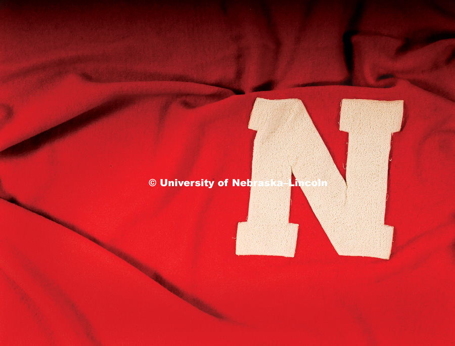 Memorabilia for old calendar project. Lettering N on a red background. Photo by Craig Chandler/University Communications/University of Nebraska–Lincoln