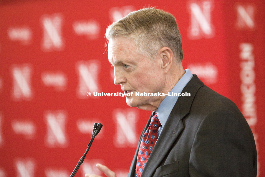 UNL Athletic Director Tom Osborne answers questions from the media. The University of Nebraska–Lincoln joined the Big Ten Conference today. Photo by Craig Chandler / University Communications