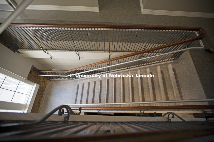 Former Whittier Junior High School. Interior, the decorative stairwells were left intact as part of the remodel. July 6, 2010. Photo by Craig Chandler, University Communications Photographer.