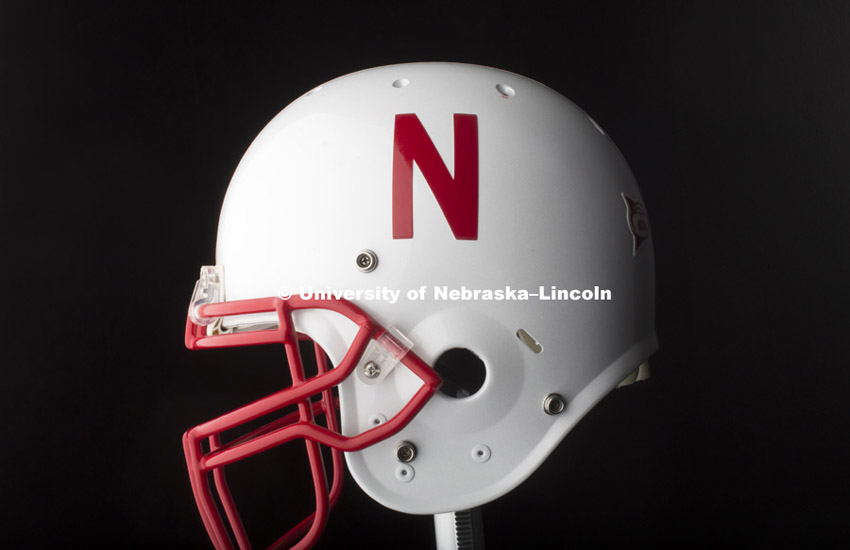Studio photography of a Husker football helmet. 120801, Photo by Craig Chandler, University Communications.