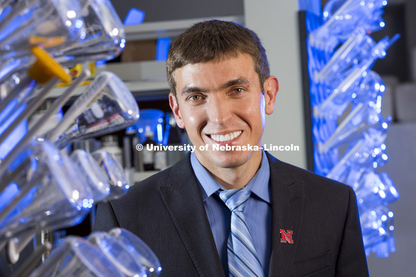 Alexander Sinitskii, Assistant Professor of Chemistry in his Hamilton Hall lab. May 20, 2015. Photo by Craig Chandler / University Communications.