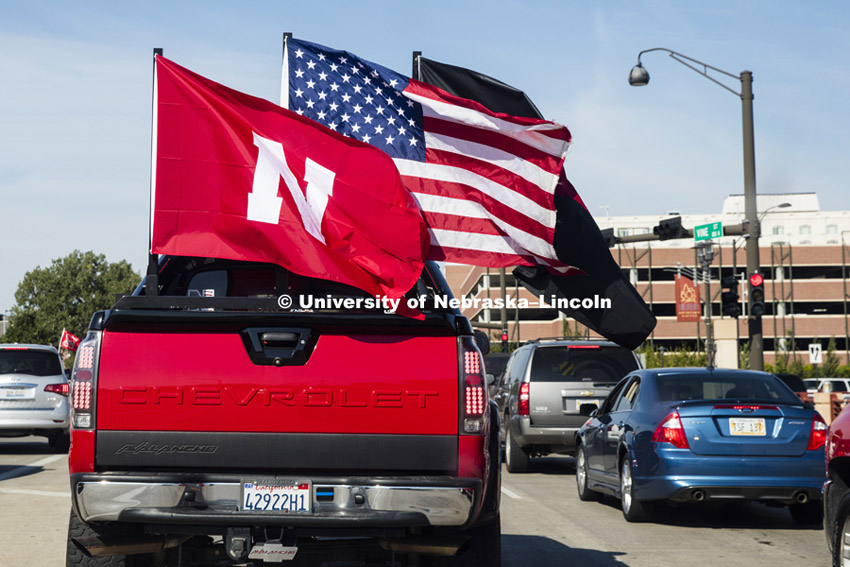 A Husker fan let's his appreciation fly. NU v. BYU. September 5, 2015. Photo by Craig Chandler / University Communications