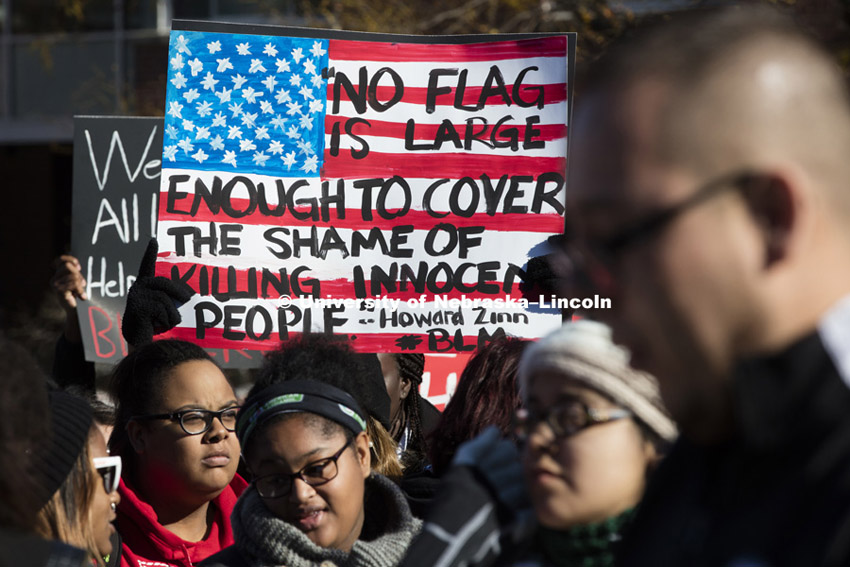 Black Lives Matter rally filled the green space north of the Nebraska Union with several thousand students, faculty and staff Thursday. Ten students spoke on their thoughts and experiences. November 19, 2015. Photo by Craig Chandler / University Communications