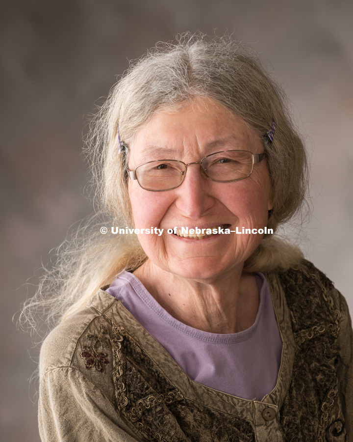 Studio portrait of Frances Kaye, professor of English. April 8, 2016. Photo by Greg Nathan, University Communications Photographer.