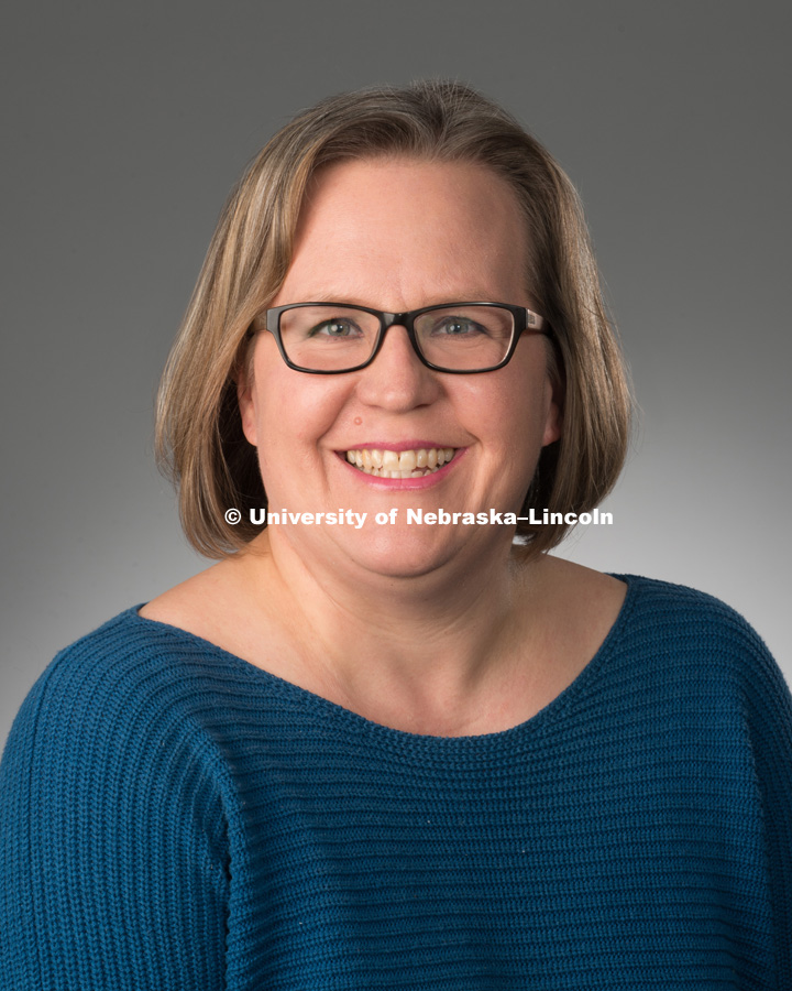 Studio portrait of Signe Boudreau, Library faculty/staff photo for web. May 4, 2016. Photo by Greg Nathan, University Communications Photographer.