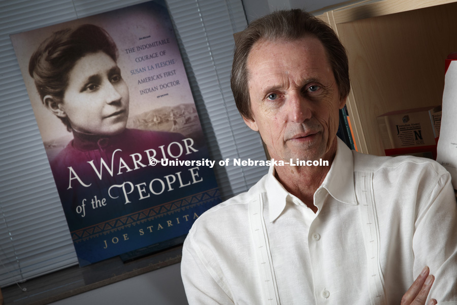Joe Starita has written a new book about Susan LaFlesche, America's first Indian Doctor. She was a member of the Omaha tribe. July 27, 2016. Photo by Craig Chandler / University Communications.