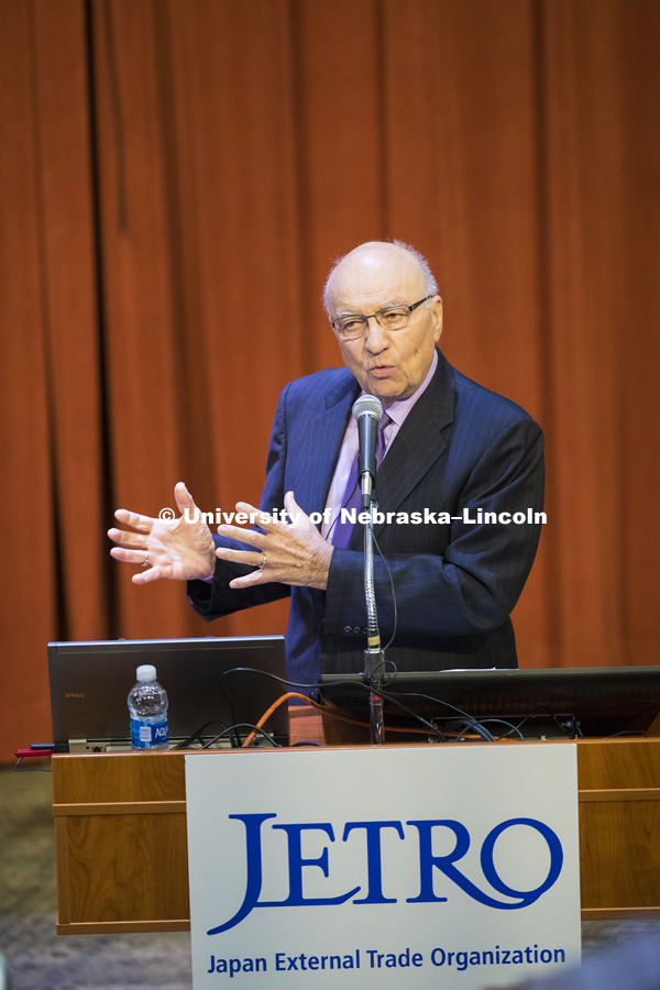 Innaugural Yeutter Forum. Hiroyuki Ishige, Chairman and CEO of the Japan External Trade Organization gives first keynote. September 13, 2016. Photo by Craig Chandler / University Communication Photography.