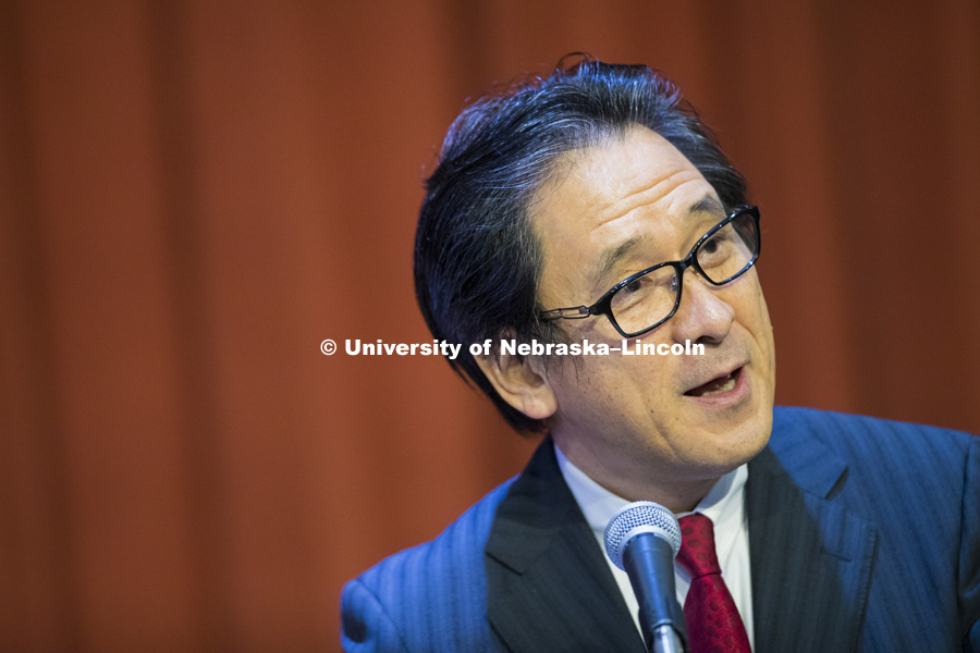 Innaugural Yeutter Forum. Hiroyuki Ishige, Chairman and CEO of the Japan External Trade Organization gives first keynote. September 13, 2016. Photo by Craig Chandler / University Communication Photography.