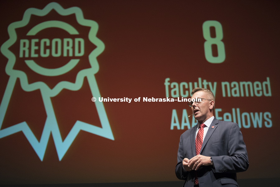 University of Nebraska Chancellor Ronnie Green gives his first State of the University address. September 22, 2016. Photo by Craig Chandler / University Communication Photography.