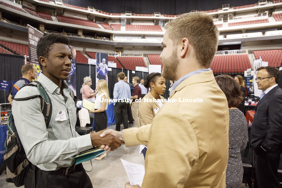 Business and Liberal Arts career fair in Pinnacle Bank Arena. Sponsored by Career Services. September 28, 2016. Photo by Craig Chandler / University Communication Photography.