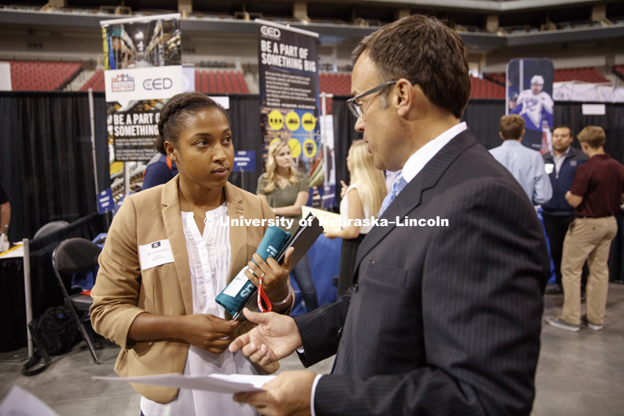 Business and Liberal Arts career fair in Pinnacle Bank Arena. Sponsored by Career Services. September 28, 2016. Photo by Craig Chandler / University Communication Photography.