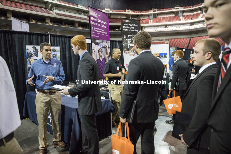 STEM Career Fair (Science, Technology, Engineering, and Math) career fair in Pinnacle Bank Arena. Sponsored by Career Services. September 29, 2016. Photo by Craig Chandler / University Communication Photography.