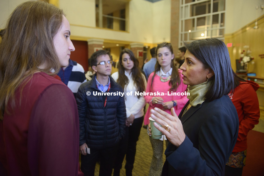 EN Thompson forum and student engagement with Sonia Shah. The title of the talk was Global Pandemics | “Pandemic: From Cholera to Ebola and Beyond”. January 24, 2017. Photo by Greg Nathan, University Communication Photography.