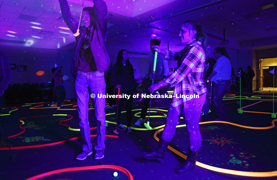 Union Take Over. Campus nightlife used the second floor of the Nebraska Union for laser tag, mini-glow golf and a photo booth. February 2, 2017.  Photo by James Wooldridge for University Communication.