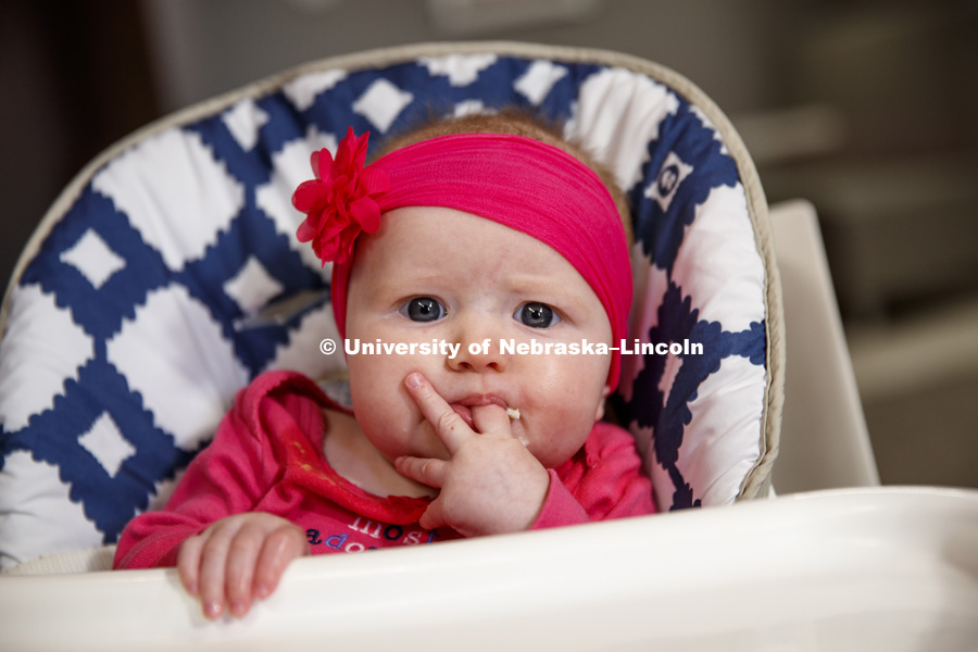Photo shoot of babies eating for Extension presentation. February 3, 2017.  Photo by Craig Chandler / University Communication