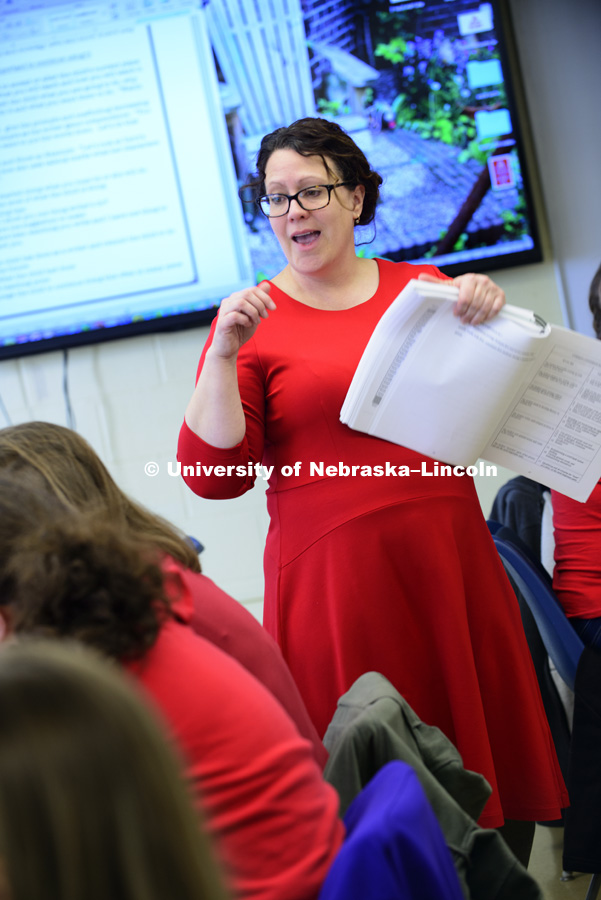 Stephanie Wessels, Associate Professor for the College of Education Human Sciences, Teaching, Learning and Teacher Education, teaches soon to be teachers in her Henzlik Hall classroom. Stephanie was awarded the Swanson Award from the College of Arts and