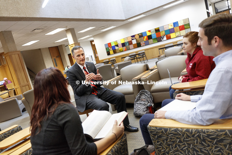 Richard Moberly, Professor in the College of Law and Interim Dean of the College of Law talks with students. Law college photo shoot.  March 8, 2017.  Photo by Craig Chandler / University Communication