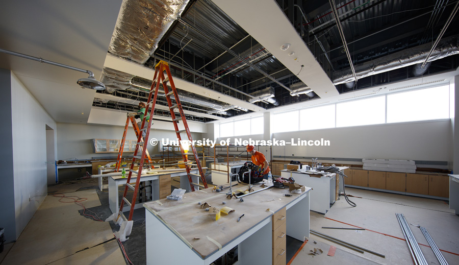 Teaching laboratory in the new Veterinary Diagnostic Center under construction on east campus. March 16, 2017. Photo by Craig Chandler / University Communication.