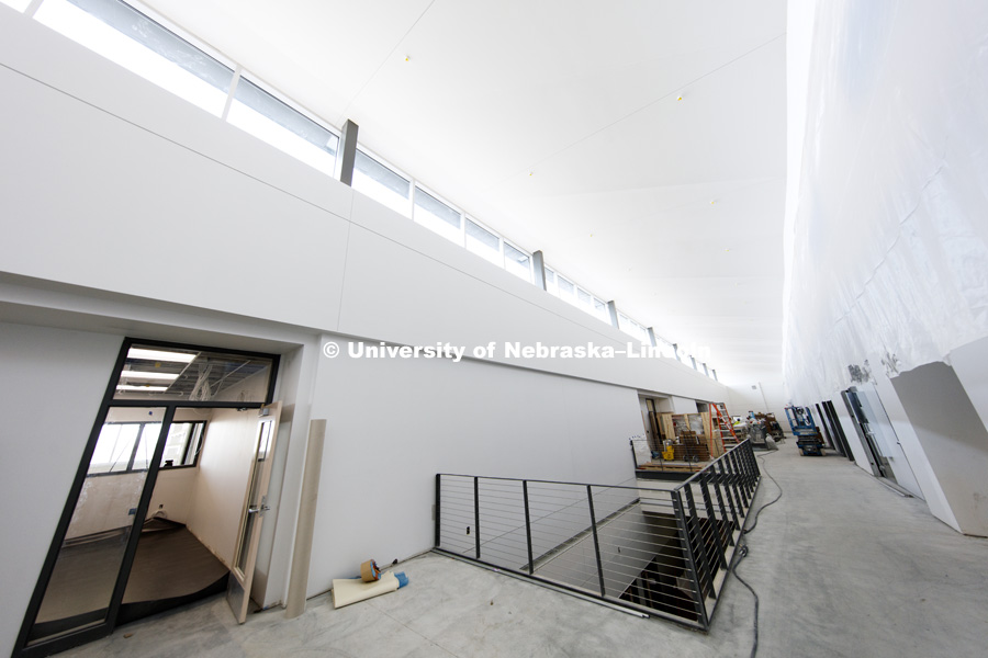 Central hall on second floor of new Veterinary Diagnostic Center under construction on east campus. March 16, 2017. Photo by Craig Chandler / University Communication.