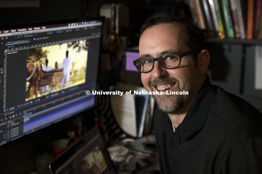 Michael Burton, Assistant Professor of Practice, Textiles, Merchandising and Fashion Design, is leading a group animating the story of Anna, a slave who jumped from a window in 1815. April 14, 2017. Photo by Craig Chandler/University Communication.