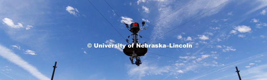 Phenotyping equipment at the University of Nebraska Agricultural Research and Development Center near Mead, NE. The equipment scales up to field size phenotyping previously only done in the greenhouse. June 20, 2017. Photo by Craig Chandler / University Communication.