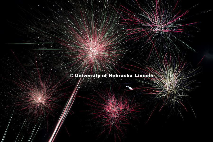 Fireworks light up the night sky. July 2, 2017. Photo by Craig Chandler / University Communication.