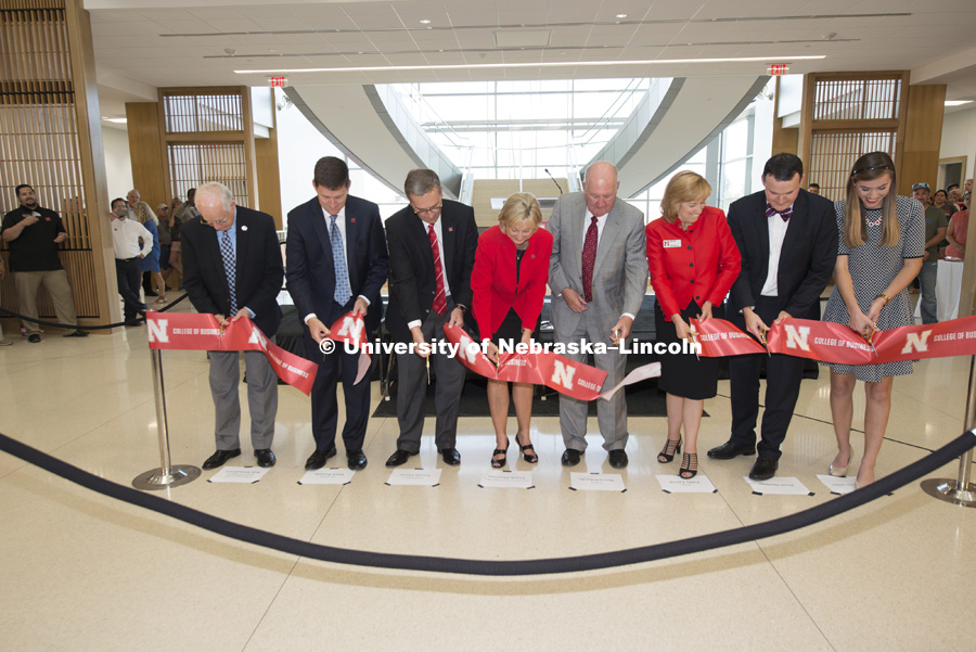 With the snip of a ribbon, dignitaries from the University of Nebraska–Lincoln welcomed in a new era at the College of Business with the grand opening of the new Howard L. Hawks Hall building. More than 900 people attended the historic ribbon cutting