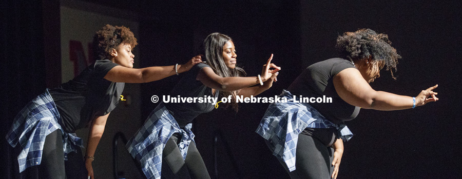 Zeta Phi Beta performs at the Stroll Off. UNL's multicultural Greek organizations compete in the annual stroll competition in the Nebraska Union. September 8, 2017. Photo by Craig Chandler / University Communication.