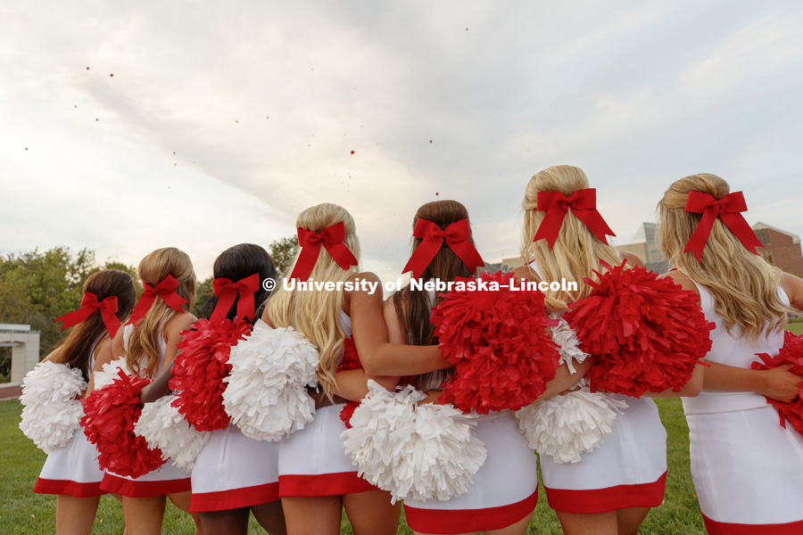 Nebraska Cheer Squad performs at the pep rally. September 22, 2017. Photo by Craig Chandler / University Communication.