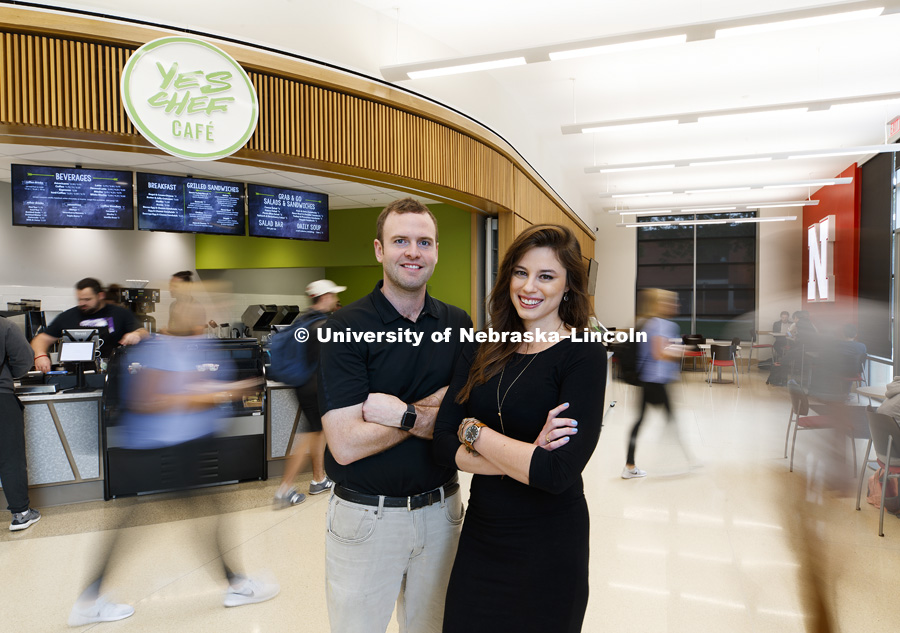 Nebraska Alumni Brandon Akert and Claire Cuddy are two of the three founders of Yes Chef Cafe in the new College of Business building. September 27, 2017. Photo by Craig Chandler / University Communication.