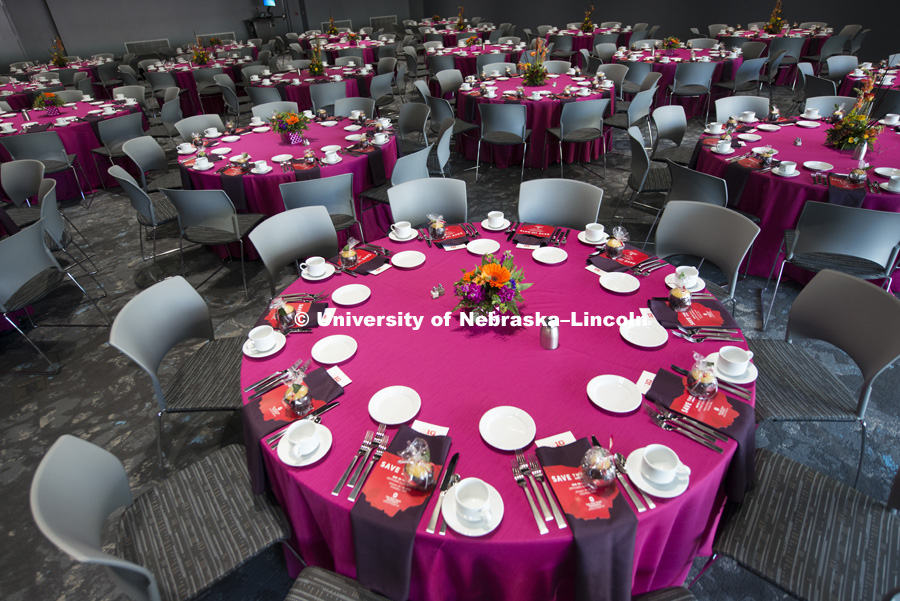 Massengale conference room is set up by Catering and Dining Services. October 17, 2017. Photo by Greg Nathan, University Communication Photography.