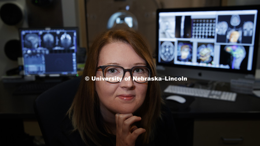 Ingrid Haas, Assistant Professor of Political Science, is using CB3's MRI technology to study political perceptions. November 9, 2017. Photo by Craig Chandler / University Communication.