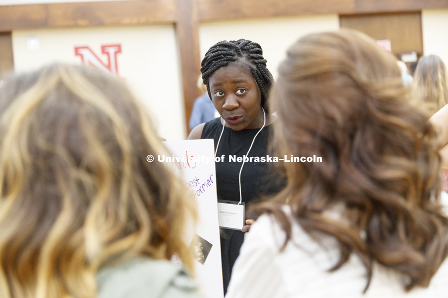 Emerging Leader students display their leadership storyboards during a reception and networking event. December 1, 2017. Photo by Craig Chandler / University Communication.