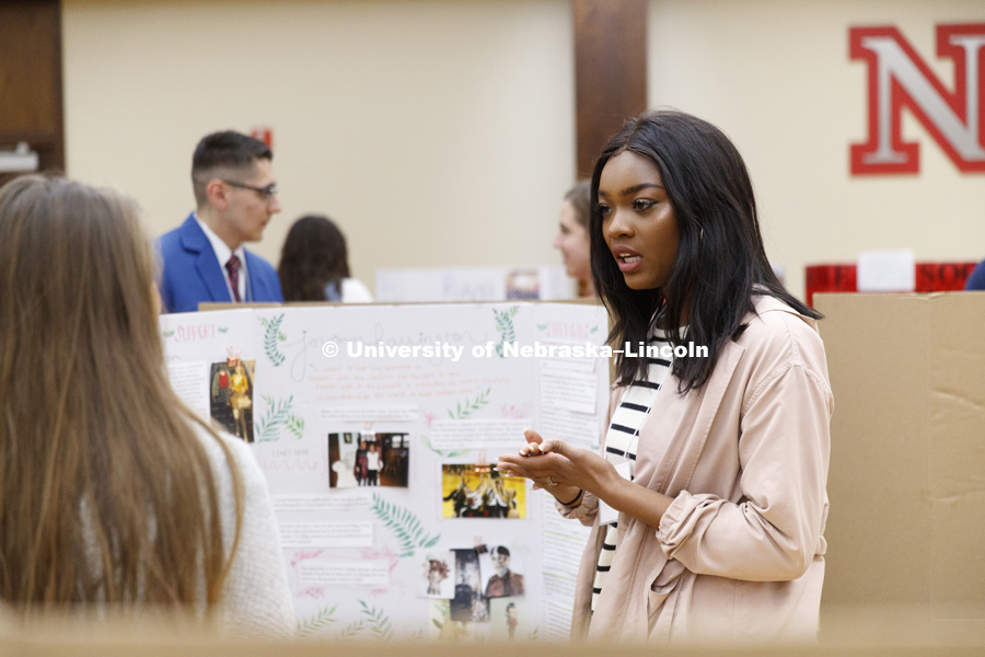 Emerging Leader students display their leadership storyboards during a reception and networking event. December 1, 2017. Photo by Craig Chandler / University Communication.