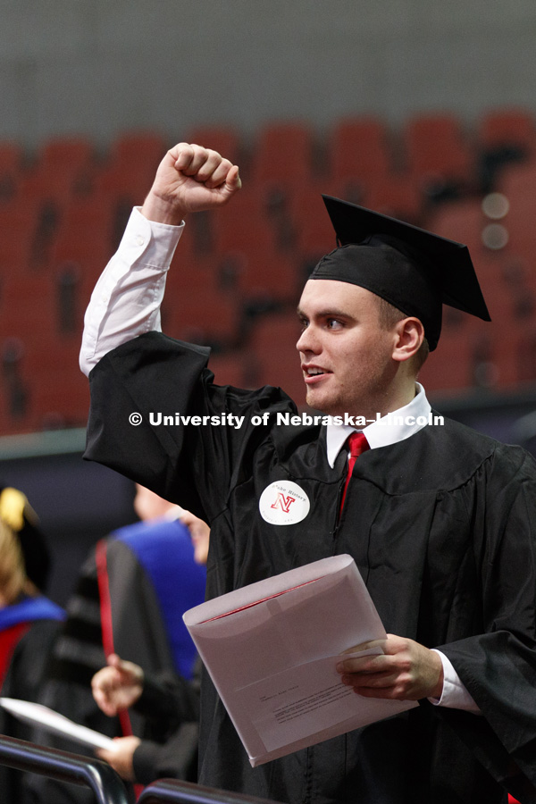 Chaderic Craig celebrates his College of Business degree. Undergraduate Commencement at Pinnacle Bank Arena. December 16, 2017. Photo by Craig Chandler / University Communication.