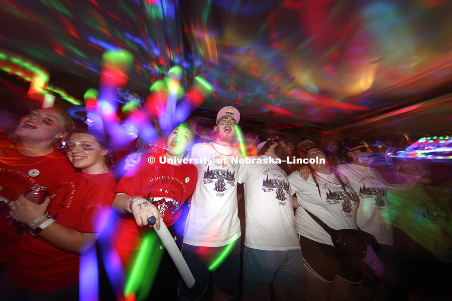 Dancers sing one last song before the final number is revealed. 1274 Nebraska students signed up to be part of the Huskerthon Dance Marathon for Children's Hospital in Omaha. February 17, 2019. Photo by Craig Chandler / University Communication.