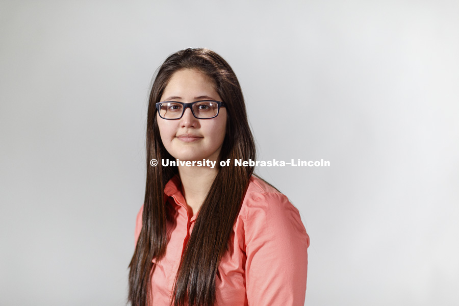 Studio portrait of Guadalupe Mora. First Generation College students for video and video sign boards. February 19, 2019. Photo by Craig Chandler / University Communication.