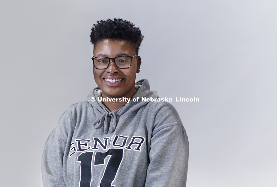Studio portrait of Aniyia-Nyiecia Moss. First Generation College students for video and video sign boards. February 19, 2019. Photo by Craig Chandler / University Communication.