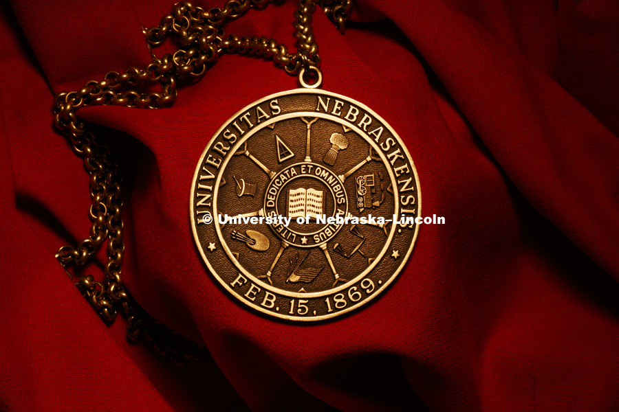 The medallion worn by the University of Nebraska-Lincoln chancellor is the university seal. March 20, 2018. Photo by Craig Chandler / University Communication.