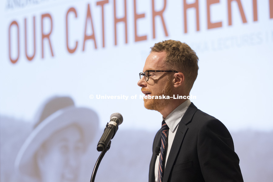 Andy Jewell delivers his Nebraska Lecture entitled Our Cather Heritage. March 26, 2018. Photo by Craig Chandler / University Communication.