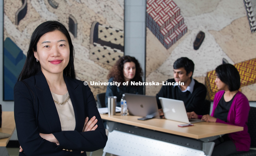 Surin Kim (left) is leading a research team exploring ways to increase entrepreneurship in rural Nebraska. The project is supported by a grant from the U.S. Department of Agriculture. March 28, 2018. Photo by Greg Nathan, University Communication