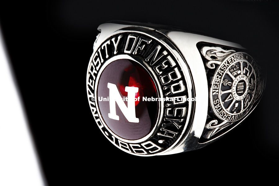 University of Nebraska class ring photographed for the N150 anniversary book. April 3, 2018. Photo by Craig Chandler / University Communication.