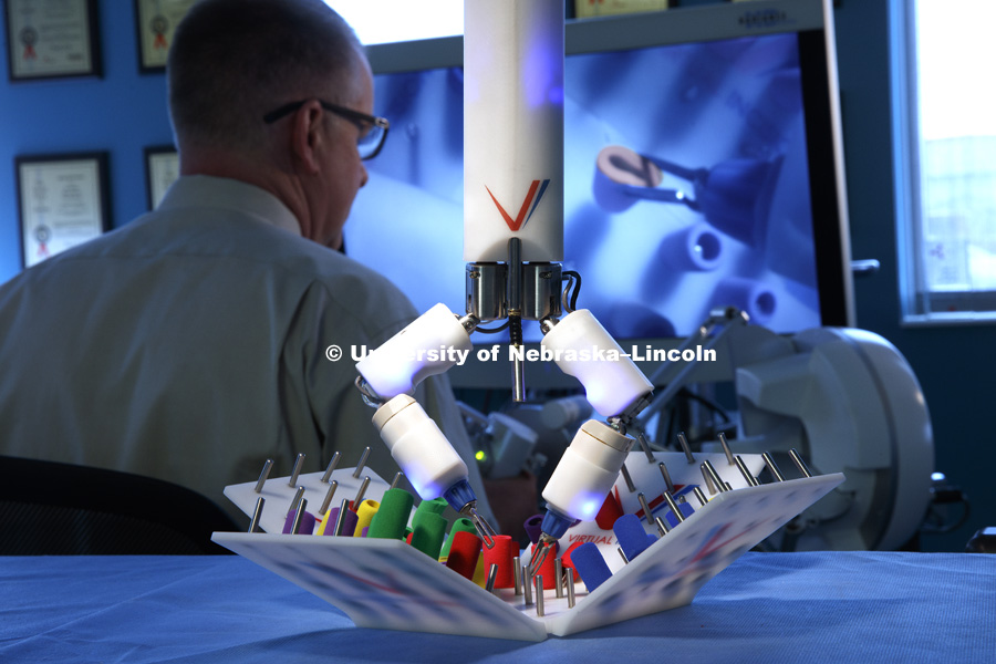 Shane Farritor, Virtual Incision surgical robot photographed in the group's Nebraska Innovation Center office and lab. April 11, 2019. Photo by Craig Chandler / University Communication.