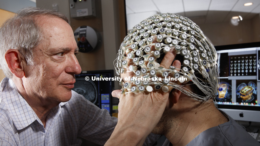 Dennis Molfese, Ph.D., Mildred Francis Thompson Professor, Department of Psychology, UNL, is a 2018 ORCA winner is photographed in the Brain Lab. Photographed for the N150 anniversary book. April 13, 2019. Photo by Craig Chandler / University Communication.