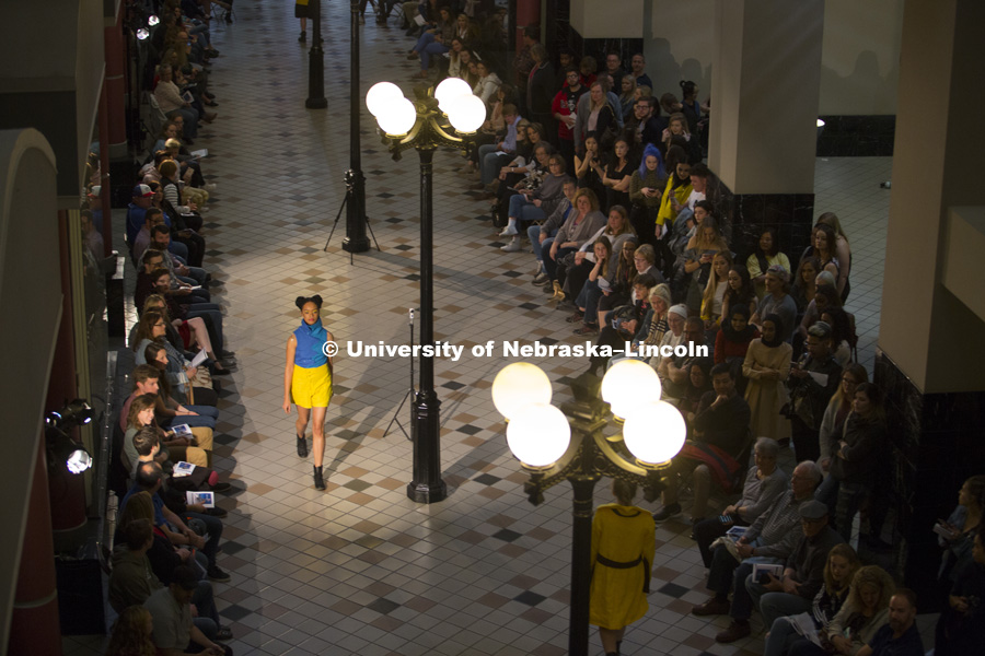The Textiles, Merchandising and Fashion Design program at the University of Nebraska hosted their Student Runway Show downtown in the Gold's building. Friday, April 20, 2018. Photo by James Wooldridge for  University Communication.