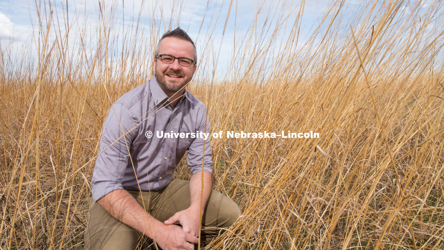Dirac Twidwell, associate professor for Agronomy and Horticulture, and courtesy assistant professor for the School of Natural Resources. Photo for the 2018 publication of the Strategic Discussions for Nebraska magazine. April 30, 2018. Photo by Greg Nathan, University Communication.