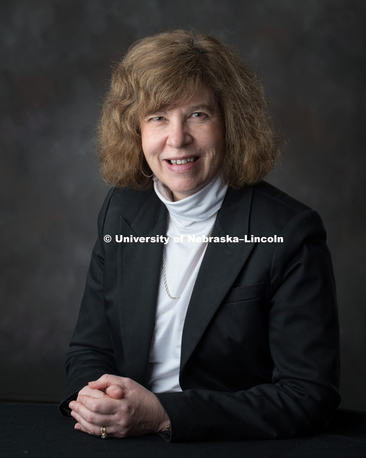 Studio portrait of Sidnie White Crawford, Willa Cather Professor, Classics and Religious Studies. May 2, 2018. Photo by Greg Nathan, University Communication Photography.