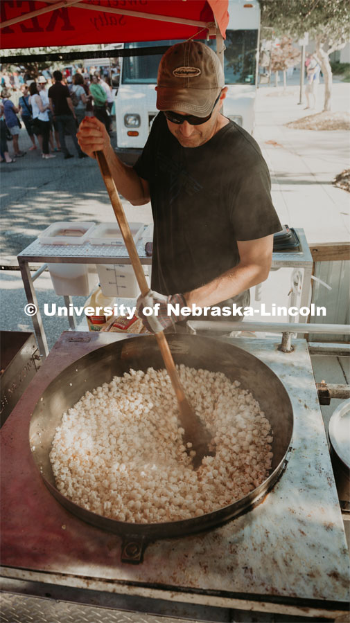 Food vendor making kettle corn. Concerts in the Jazz in June series are at 7 p.m. each Tuesday in June in the sculpture garden west of the Sheldon Museum of Art, 12th and R streets. June x, 2016. Photo by Justin Mohling for University Communication.