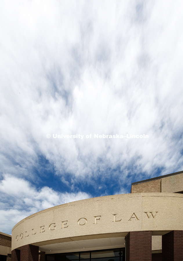 Exterior shot of McCollum Hall,  College of Law Building, May 30, 2018. Photo by Craig Chandler / University Communication.